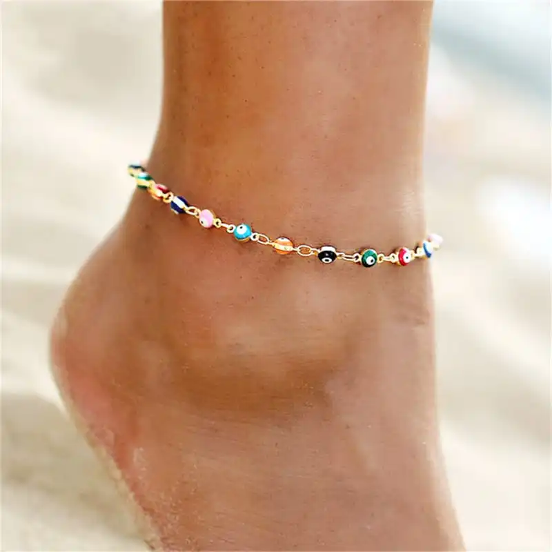 Creative Evil Eye Anklet with Colorful Beads Unisex Geometric Style