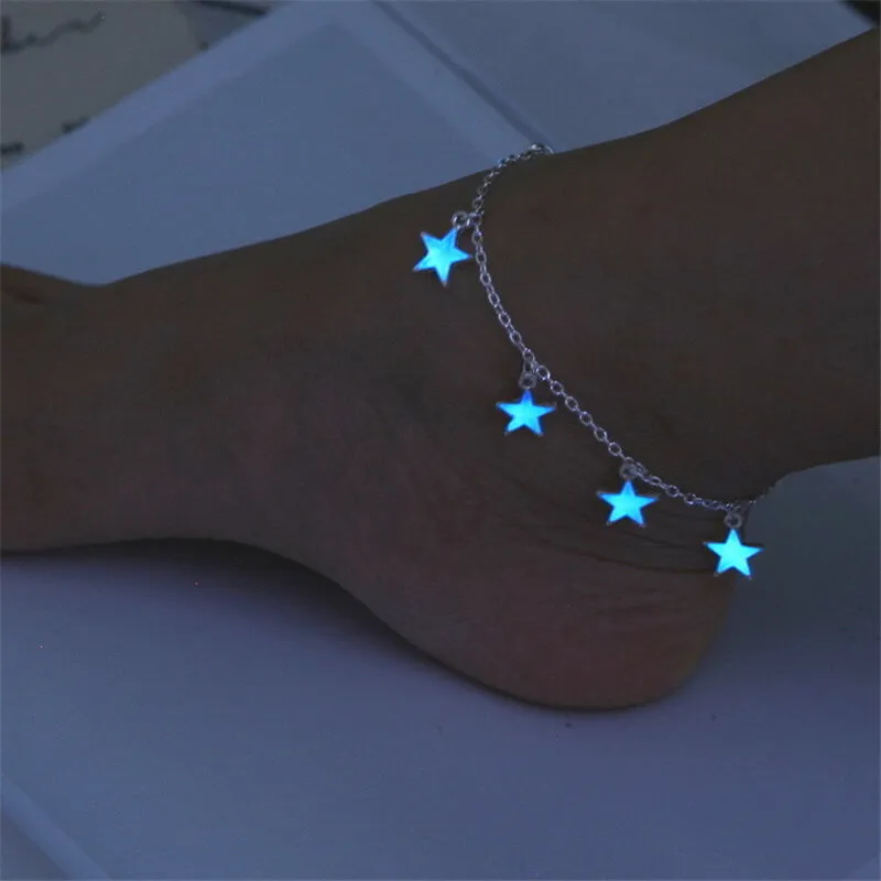 Women's Simple Glow-in-the-Dark Pentagram Decorative Alloy Anklet
