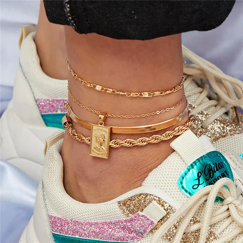 4pcs/set Women Hip-hop Style Anklet Set