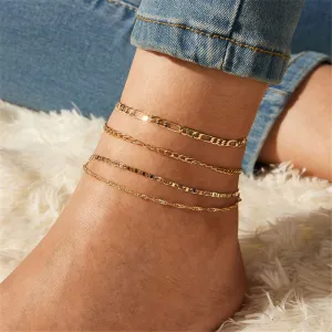 4pcs/set Women Minimalist Alloy Anklet Set Unisex