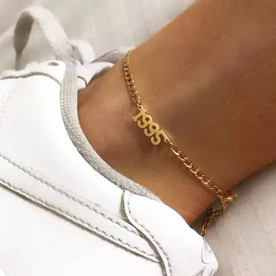 Minimalist Particular Year Number Design Alloy Anklet