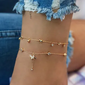 Women's Fashion Rhinestone Decorative Butterfly Pendant Anklet