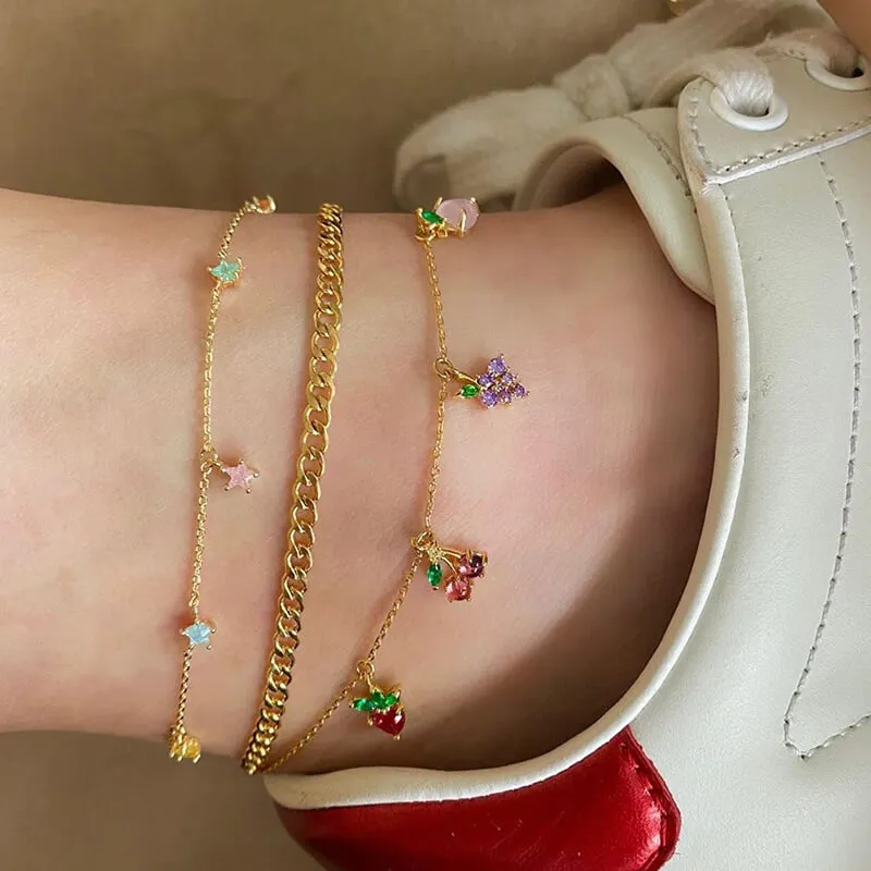 3pcs/set Simple Fruit Element Geometric Anklet Set for Women