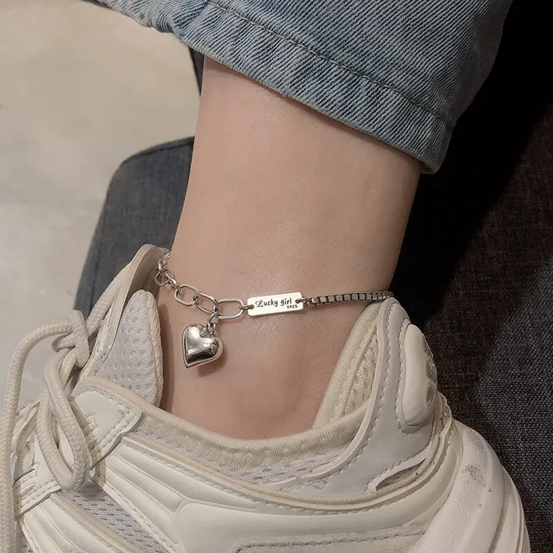 Women Fashion Heart Shaped Decorative Copper Anklet