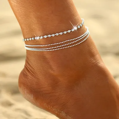 Women's Fashion Rhinestone Decorative Multilayer Geometric Alloy Anklet
