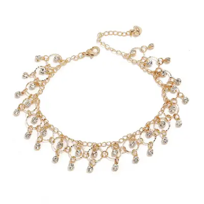 Fashion Rhinestone Tassel Design Geometric Anklet for Women