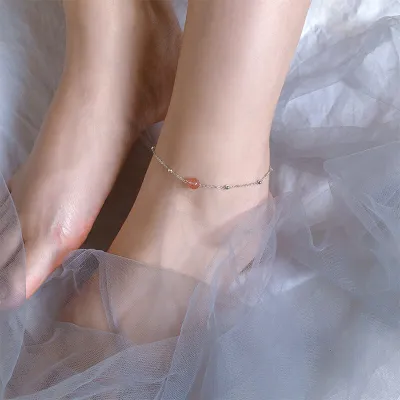Fashion Pink Crystal 925 Silver Geometric Anklet Women's