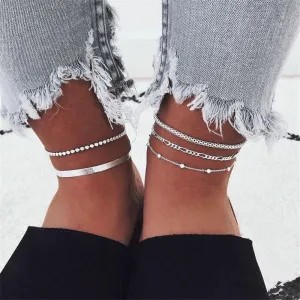 5pcs/set Minimalist Geometric Hollow Design Beaded Anklet for Women