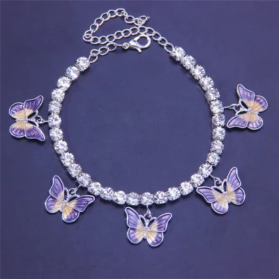 Women Creative Butterfly Pendant Copper Alloy Anklet with Bow Tie Design