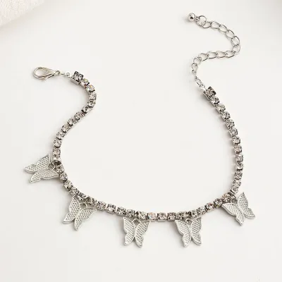 Women Fashion Butterfly Pendant Rhinestone Decorative Anklet
