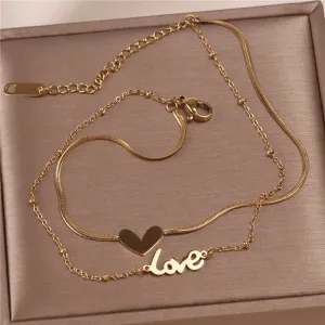 Fashion Heart Love Letter Decoration Double Layer Anklet for Women Titanium Steel