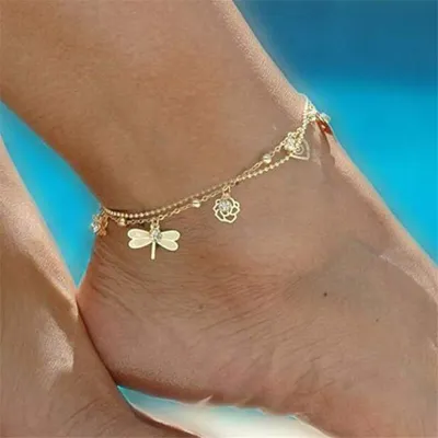 Fashion Rose Flower Dragonfly Pendant Decoration Alloy Women's Anklet