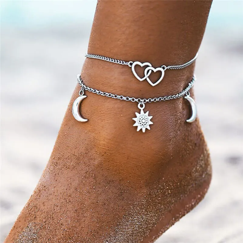 Women's Alloy Sun Love Crescent Pendant Geometric Anklet
