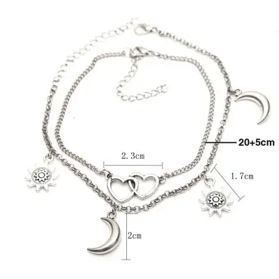 Women's Alloy Sun Love Crescent Pendant Geometric Anklet