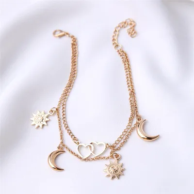 Women's Alloy Sun Love Crescent Pendant Geometric Anklet