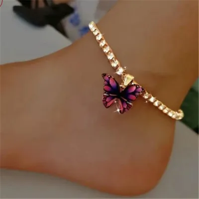 Fashion Butterfly Pendant Decorated Full Rhinestone Women's Copper Anklets