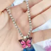 White Rhinestones-Red Butterfly