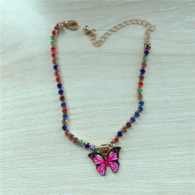 Fashion Butterfly Pendant Decorated Full Rhinestone Women's Copper Anklets