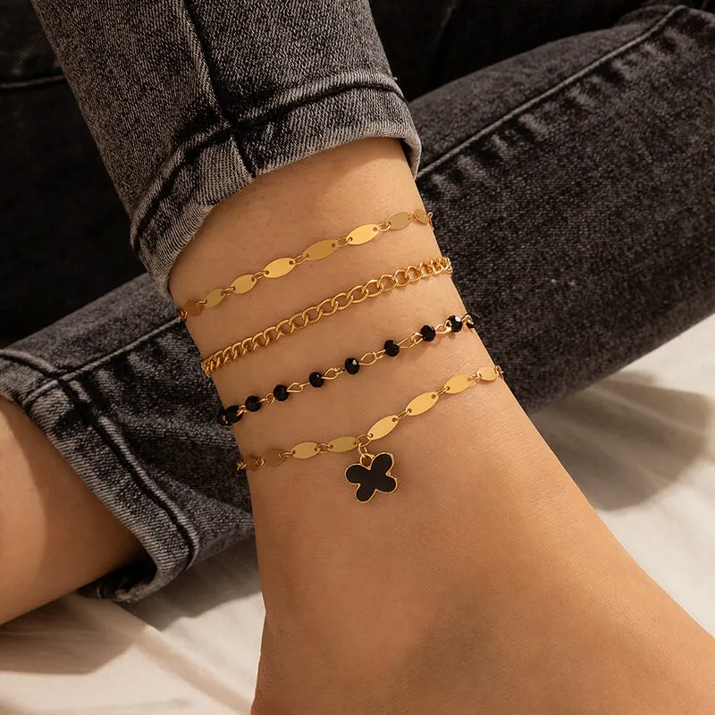4pcs/set Women's Fashion Exotic Butterfly Decorative Anklet Set