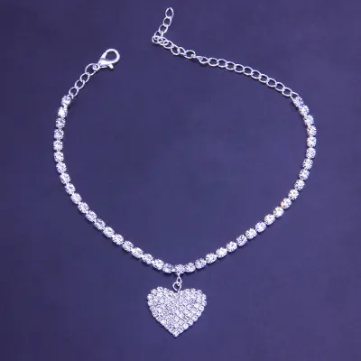 Women Fashion Heart Shaped Rhinestone Decorative Cartoon Sexy Anklet