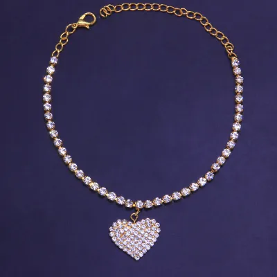 Women Fashion Heart Shaped Rhinestone Decorative Cartoon Sexy Anklet