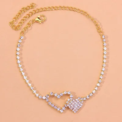 Women Fashion Heart Shaped Rhinestone Anklet