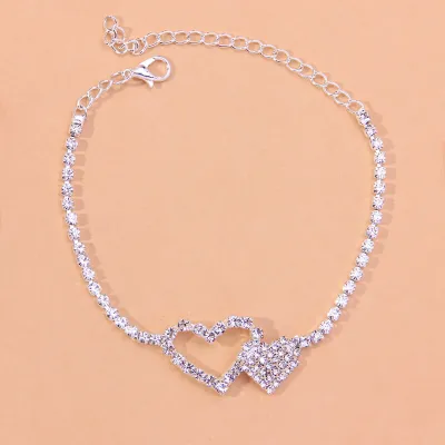 Women Fashion Heart Shaped Rhinestone Anklet