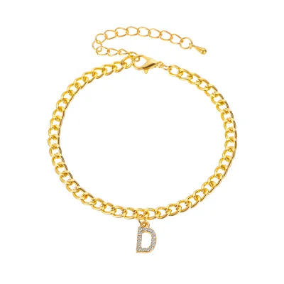 Women Letter Pendant Rhinestone Decorative Anklet