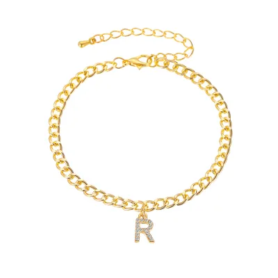 Women Letter Pendant Rhinestone Decorative Anklet