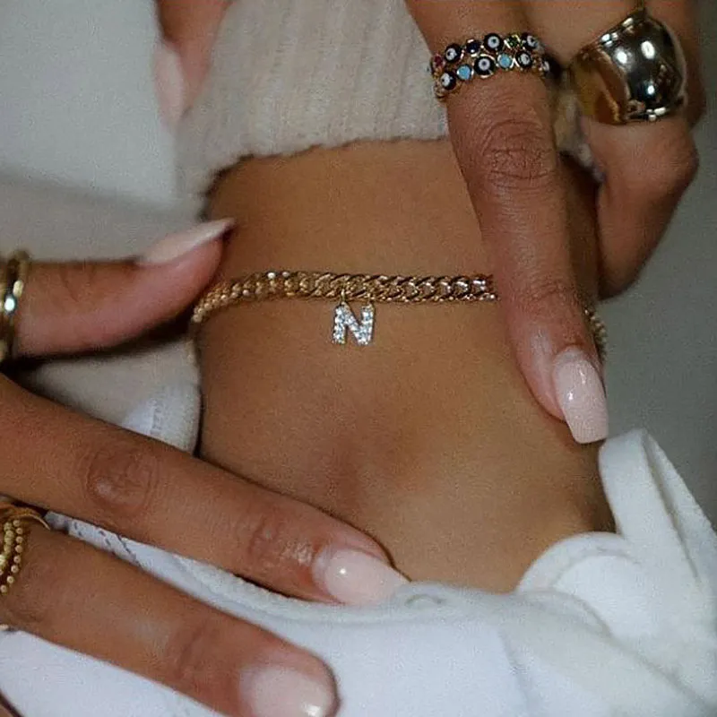 Women Letter Pendant Rhinestone Decorative Anklet