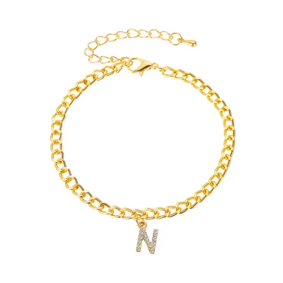 Women Letter Pendant Rhinestone Decorative Anklet