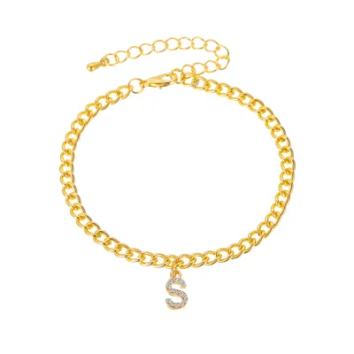 Women Letter Pendant Rhinestone Decorative Anklet