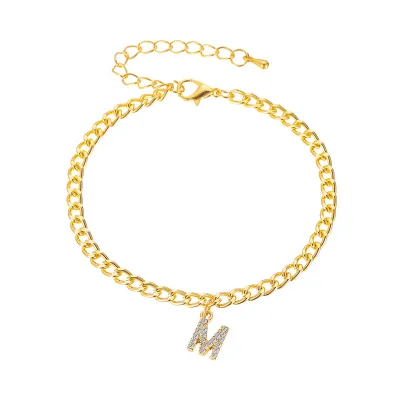 Women Letter Pendant Rhinestone Decorative Anklet