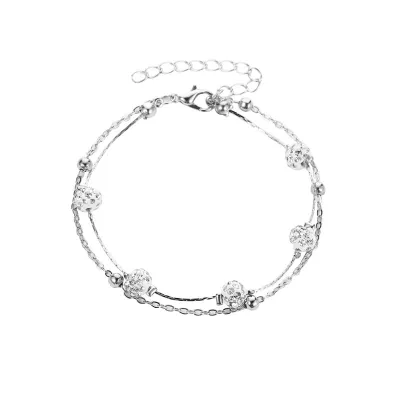 Women Fashion Rhinestone Decorate Geometric Two Layer Anklets
