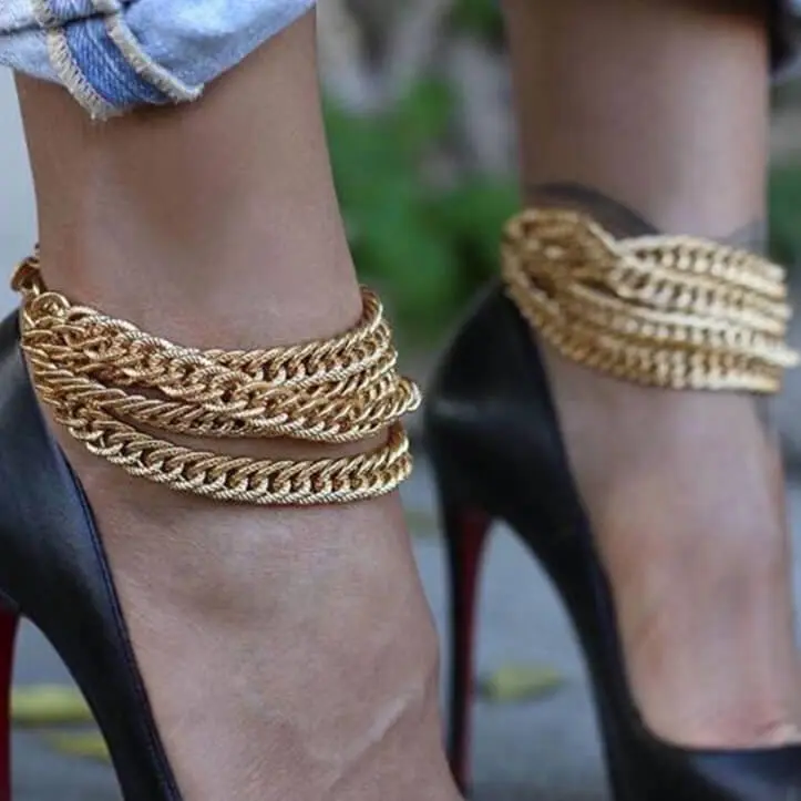 Women's Minimalist Multilayer Thickness Chain Anklet