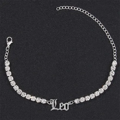 Women Fashion Twelve Zodiac Design Rhinestone Decorate Anklet