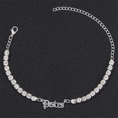 Women Fashion Twelve Zodiac Design Rhinestone Decorate Anklet