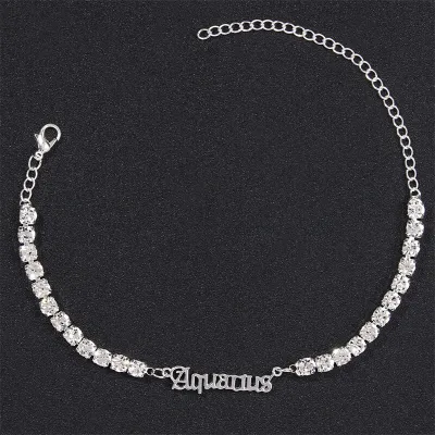 Women Fashion Twelve Zodiac Design Rhinestone Decorate Anklet