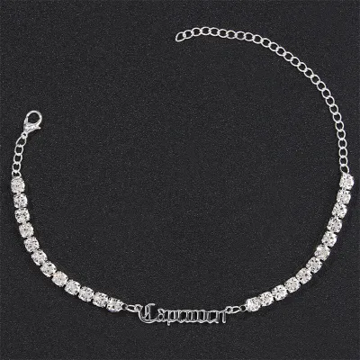 Women Fashion Twelve Zodiac Design Rhinestone Decorate Anklet