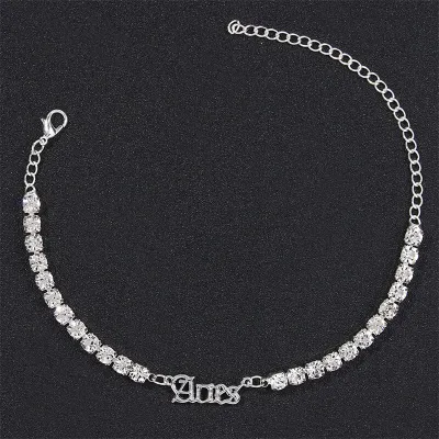 Women Fashion Twelve Zodiac Design Rhinestone Decorate Anklet