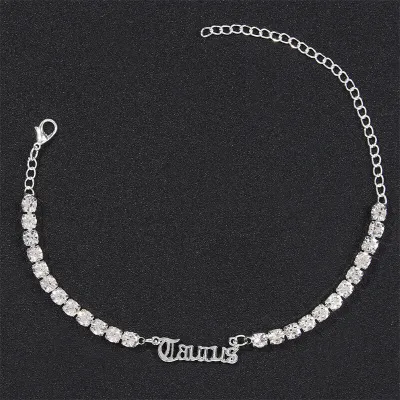 Women Fashion Twelve Zodiac Design Rhinestone Decorate Anklet