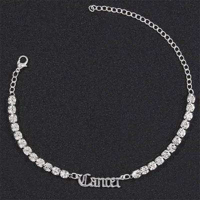 Women Fashion Twelve Zodiac Design Rhinestone Decorate Anklet