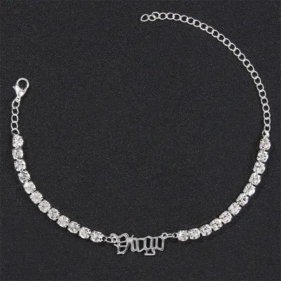 Women Fashion Twelve Zodiac Design Rhinestone Decorate Anklet
