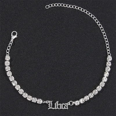 Women Fashion Twelve Zodiac Design Rhinestone Decorate Anklet