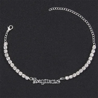 Women Fashion Twelve Zodiac Design Rhinestone Decorate Anklet