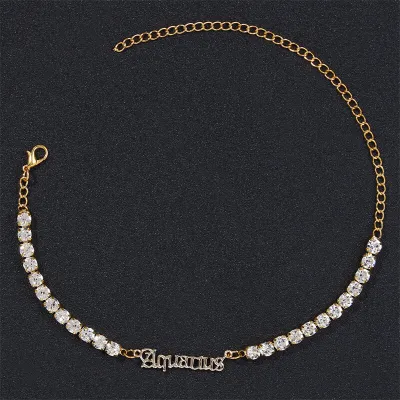 Women Fashion Twelve Zodiac Design Rhinestone Decorate Anklet