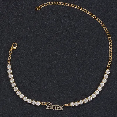 Women Fashion Twelve Zodiac Design Rhinestone Decorate Anklet