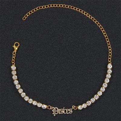 Women Fashion Twelve Zodiac Design Rhinestone Decorate Anklet