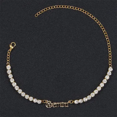 Women Fashion Twelve Zodiac Design Rhinestone Decorate Anklet