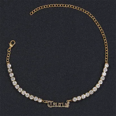 Women Fashion Twelve Zodiac Design Rhinestone Decorate Anklet